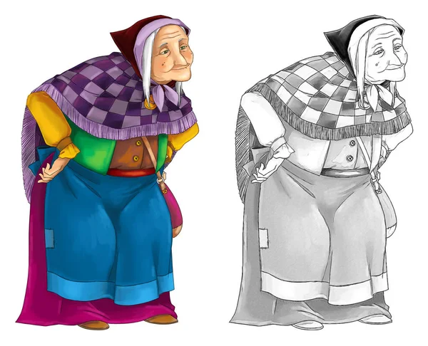 Καρτούν Σκίτσο Χαρακτήρα Παραμύθι Παλιά Μάγισσα Στέκεται Και Ψάχνει Εικονογράφηση — Φωτογραφία Αρχείου