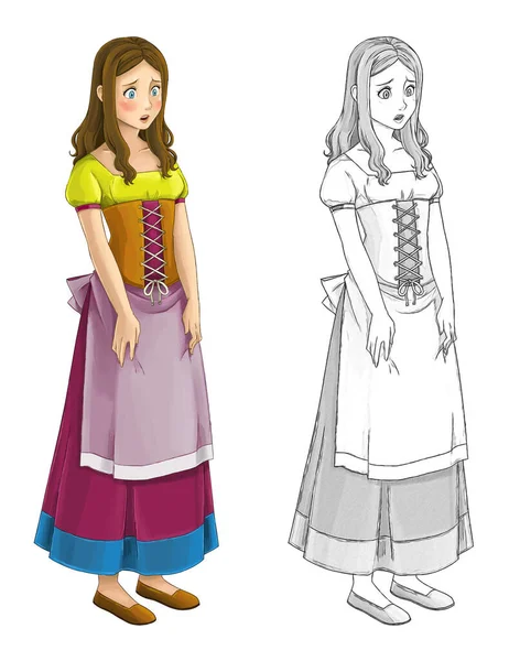 Kreslený Náčrtek Scény Princeznou Bílém Pozadí Ilustrace Pro Děti — Stock fotografie