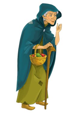 çizgi film karakteri - yaşlı cadı ayakta ve bakıyor - çocuklar için çizim