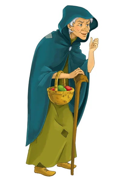 Καρτούν Σκίτσο Χαρακτήρα Παραμύθι Παλιά Μάγισσα Στέκεται Και Ψάχνει Εικονογράφηση — Φωτογραφία Αρχείου