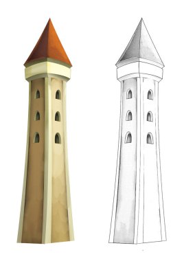 cartoon scene with medieval castle on white background illustration for children