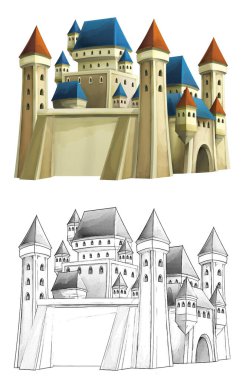 cartoon scene with medieval castle on white background illustration for children