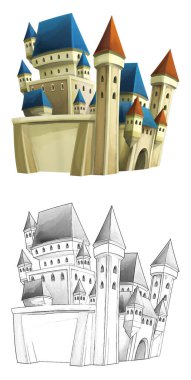 cartoon scene with medieval castle on white background illustration for children