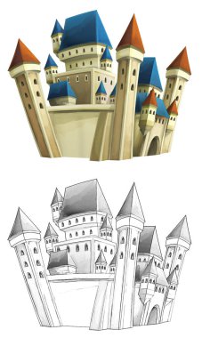 cartoon scene with medieval castle on white background illustration for children