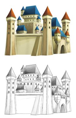 cartoon scene with medieval castle on white background illustration for children