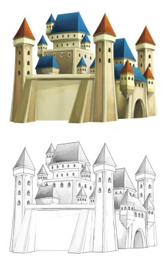 cartoon scene with medieval castle on white background illustration for children