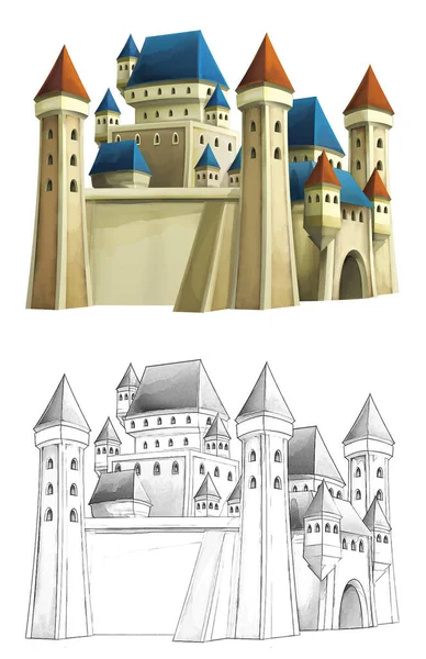cartoon scene with medieval castle on white background illustration for children