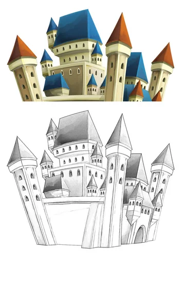 cartoon scene with medieval castle on white background illustration for children