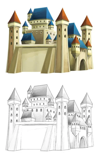 cartoon scene with medieval castle on white background illustration for children