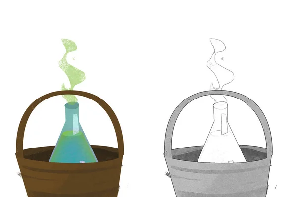 Cartoons Scene Basket Chemical Flask Illustration Children — Photo
