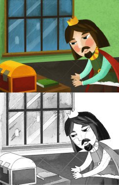 Çocuklar için kaledeki resimde kral ya da prensin olduğu karikatür sahnesi