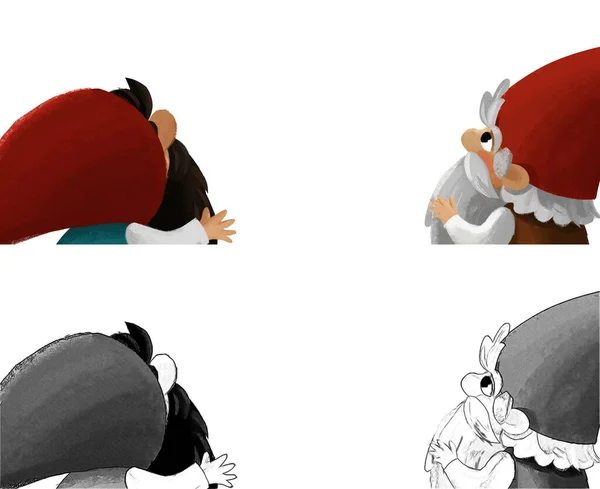 Σκηνή Κινουμένων Σχεδίων Πολύχρωμο Νάνο Λευκό Φόντο Εικονογράφηση Για Παιδιά — Φωτογραφία Αρχείου