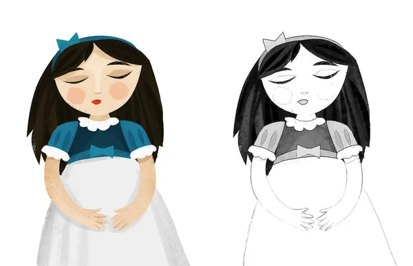 cartoon scene with princess queen sleeping illustration for children