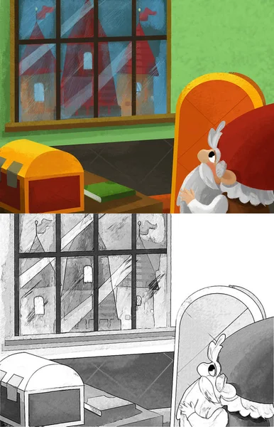 cartoon scene with dwarf in the castle illustration for children