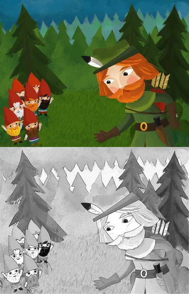 Cartoon Scene Prince Forest Some Dwarfs Illustration Children — Foto de Stock