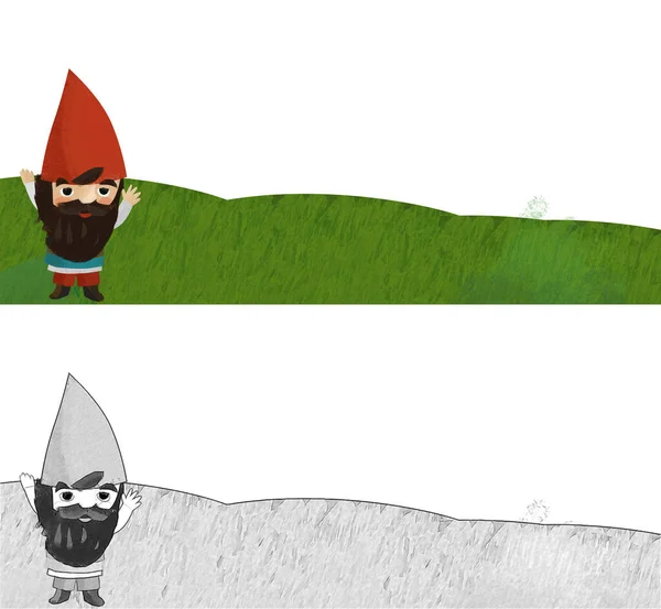 Cartoon Scene Dwarfs Forest Frame Text Illustration Children — Stock Photo, Image