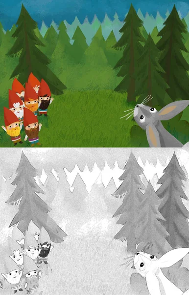 Cartoon Scene Animals Dwarfs Forest Illustration Children — Foto de Stock