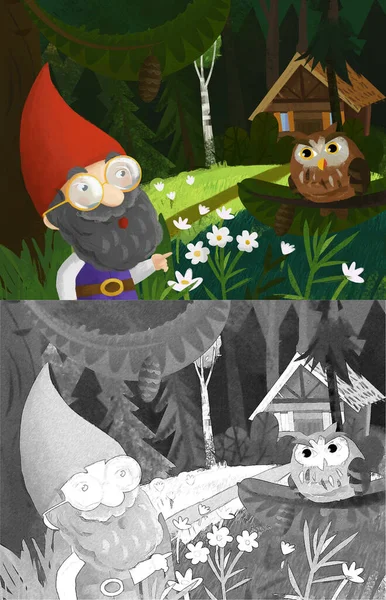 Cartoon Scene Dwarf Forest Wooden House Illustration Children — Stock Photo, Image