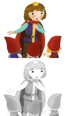 Prens 'in çocuklar için cücelerle konuştuğu karikatür sahnesi.