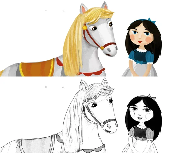 Cena Dos Desenhos Animados Com Princesa Rainha Com Seu Amigo — Fotografia de Stock