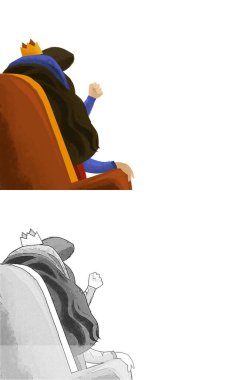 cartoon scene with queen on the throne illustration for children