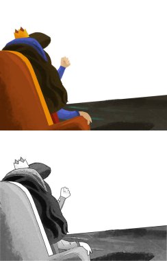 cartoon scene with queen on the throne illustration for children