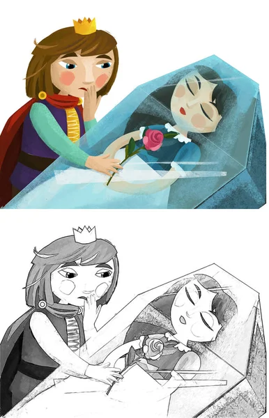 cartoon scene with girl princess and prince illustration for children