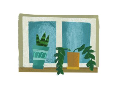 cartoon scene with window on white background illustration