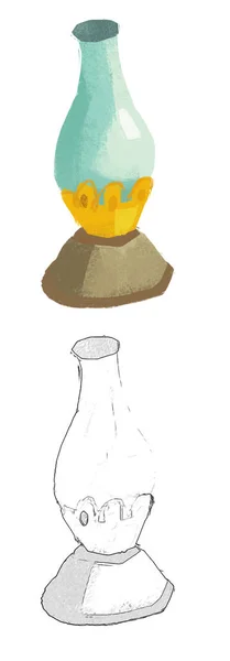 Cartoon Mining Tool Oil Lamp White Background Illustration Sketch — Stock Photo, Image