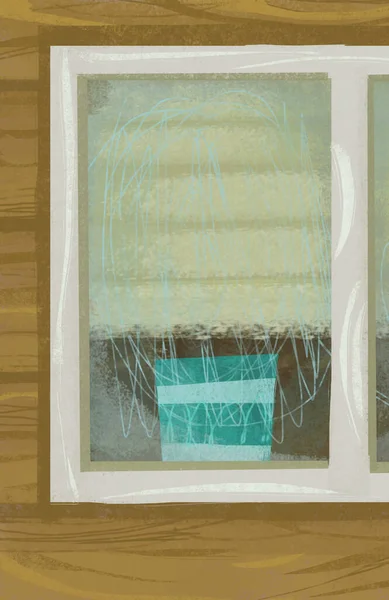 Cartoon Scene Window Wooden House Illustration — Zdjęcie stockowe
