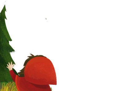 cartoon scene with little girl kid in red hood illustration