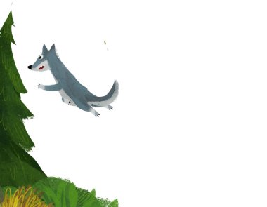 cartoon scene with wolf in the forest illustration