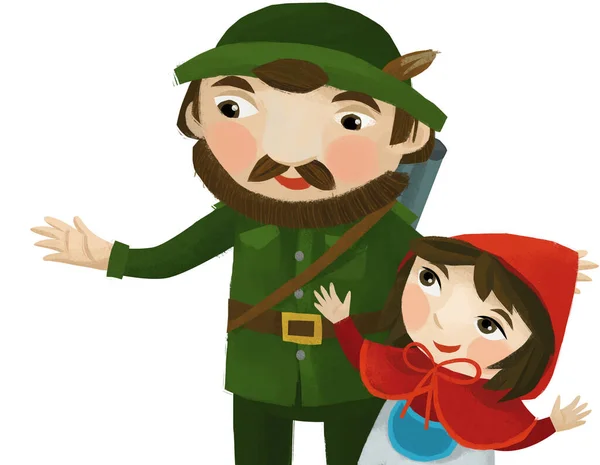cartoon scene with hunter and family illustration