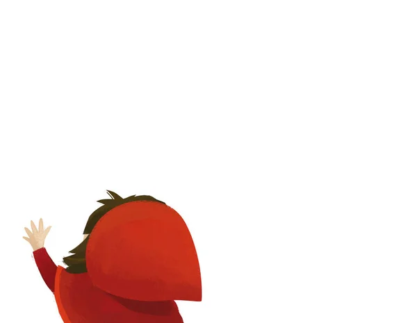 Escena Dibujos Animados Con Niña Pequeña Ilustración Capucha Roja — Foto de Stock