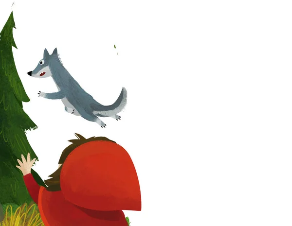 Cartoon Scene Wolf Little Girl Red Hood Illustration — Fotografia de Stock