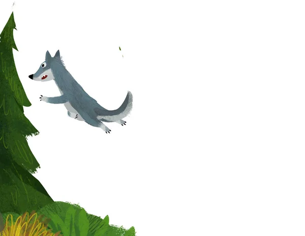 Cartoon Scene Wolf Forest Illustration — Stock Photo, Image