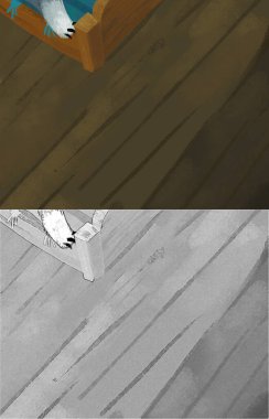 cartoon scene with tailoring tools on the desk illustration