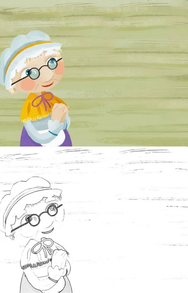 cartoon scene with woman grandmother smiling illustration