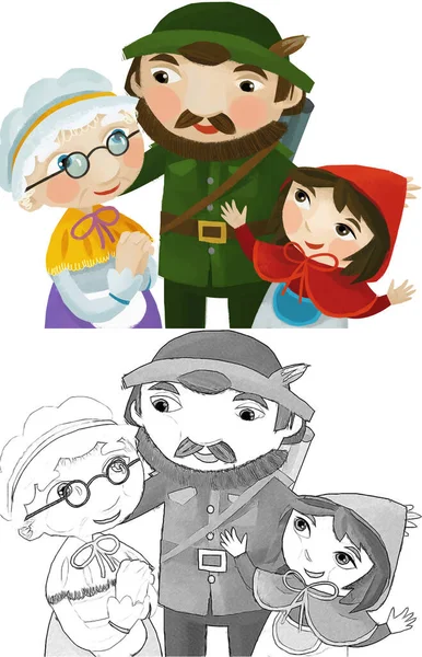 Cartoon Scene Hunter Family Illustration — Fotografia de Stock