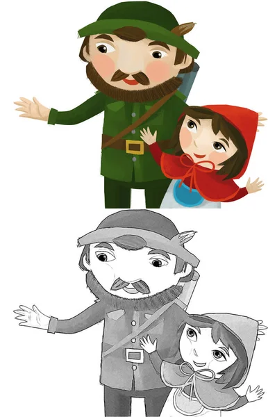 cartoon scene with hunter and family illustration