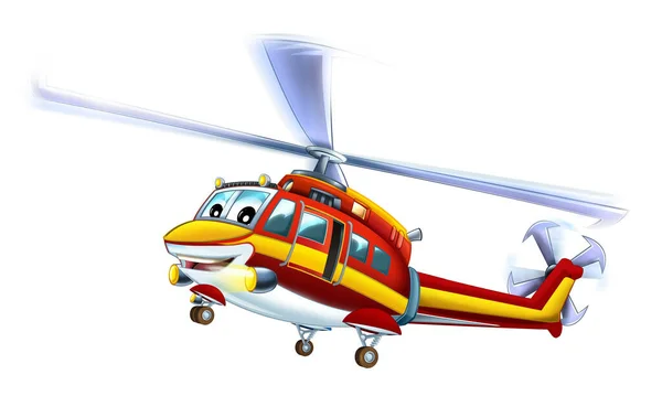 Cartoon Fireman Helicopter Flying Illustration — Stok fotoğraf