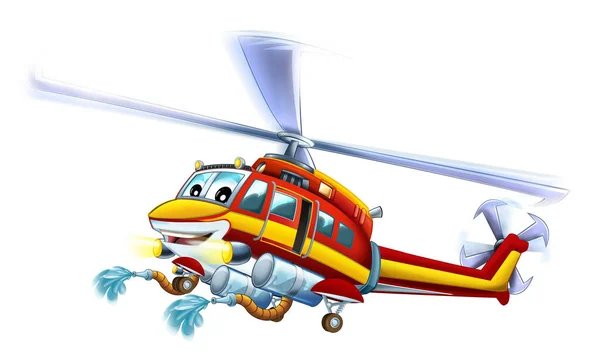 Çizgi Film Itfaiyecisi Helikopter Uçan Illüstrasyon — Stok fotoğraf