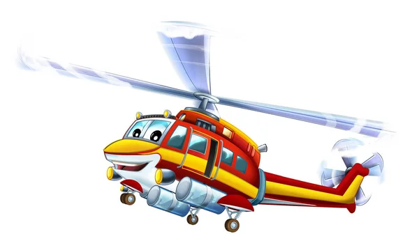 Cartoon Fireman Helicopter Flying Illustration — ストック写真