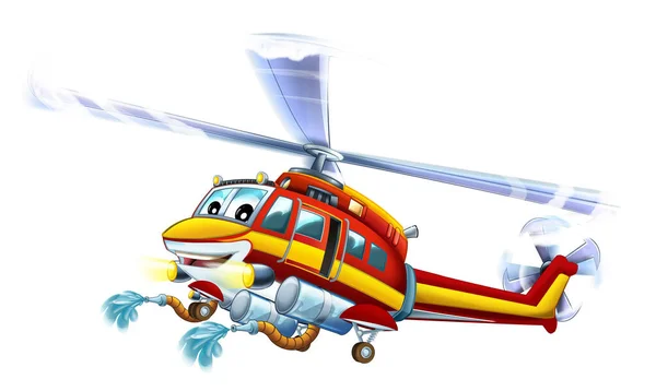 Dibujos Animados Helicóptero Bombero Vuelo Ilustración —  Fotos de Stock