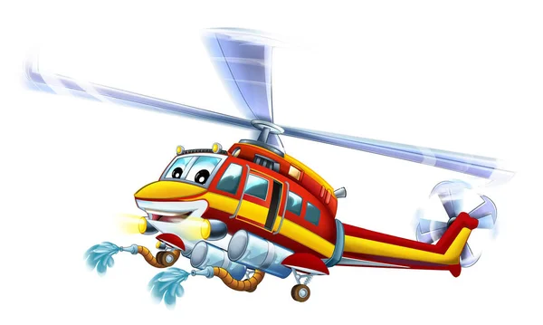 Cartoon Fireman Helicopter Flying Illustration — Foto de Stock