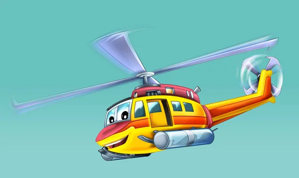 Çizgi Film Ambulans Kurtarma Helikopteri Görev Başında — Stok fotoğraf