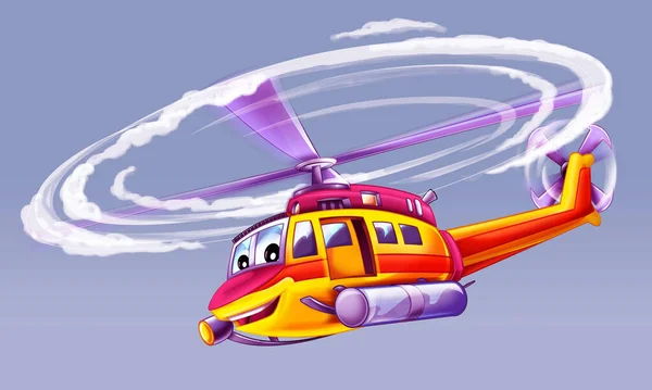 cartoon ambulance rescue helicopter flying on duty illustration