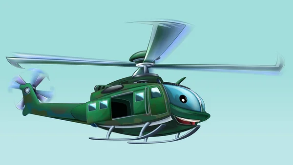 cartoon scene with military helicopter flying on duty illustration