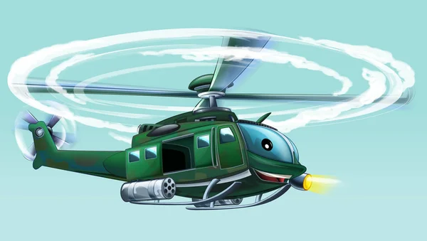 Cartoon Scene Military Helicopter Flying Duty Illustration — Stok fotoğraf