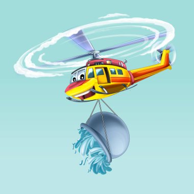 Cartoon helicopter flying on duty to the rescue - illustration